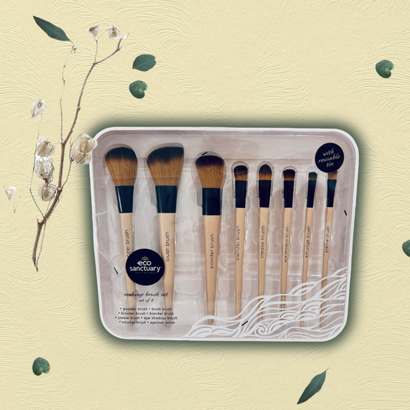 Eco Sanctuary Make Up Brush 10pc Set Bamboo Handles Powder Bronzer Concealer Eye - Picture 15 of 16